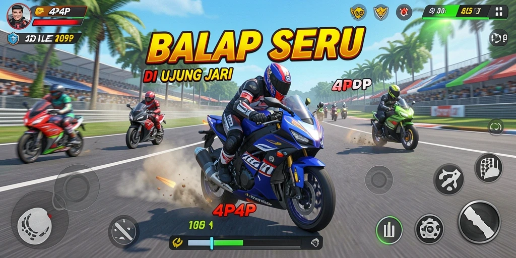 Gameplay balapan motor yang seru dan menegangkan.