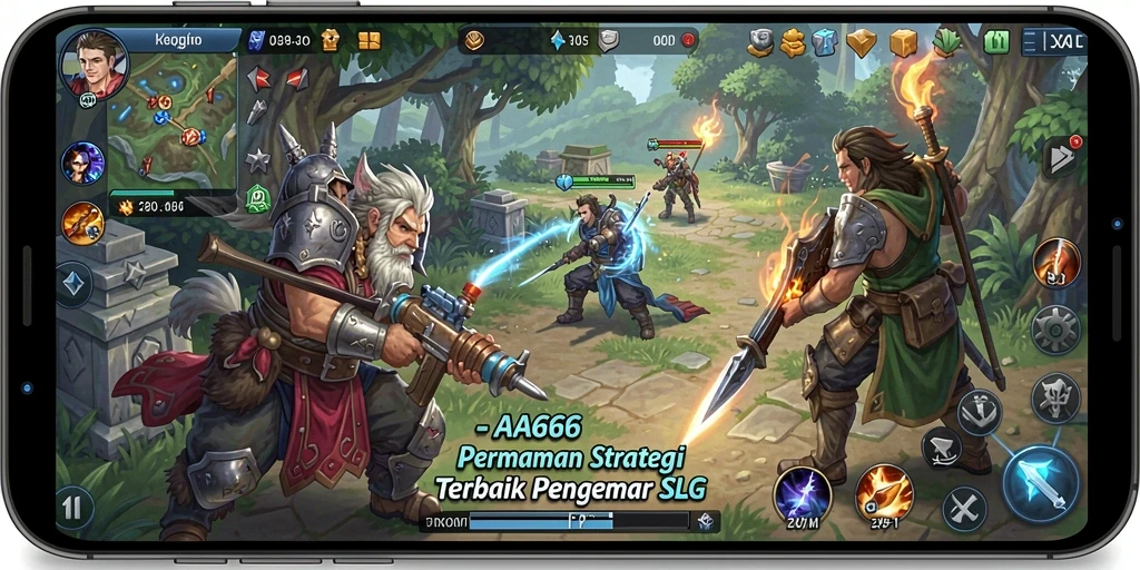 Screenshot gameplay menampilkan strategi dan pertempuran intens di AA666.