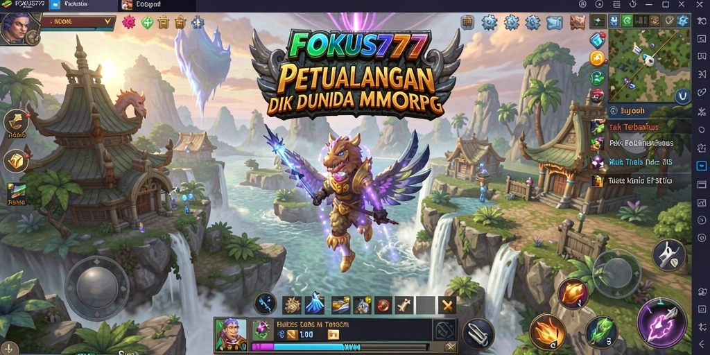 Screenshot gameplay <strong>FOKUS777</strong> dengan karakter beraksi di dunia MMORPG.