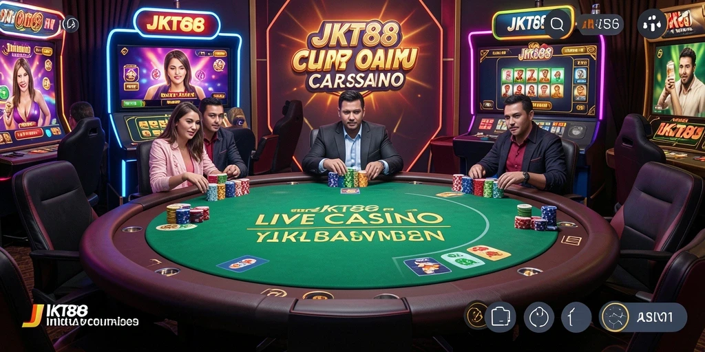 Screenshot JKT88 menampilkan dealer langsung dalam permainan Live Casino.