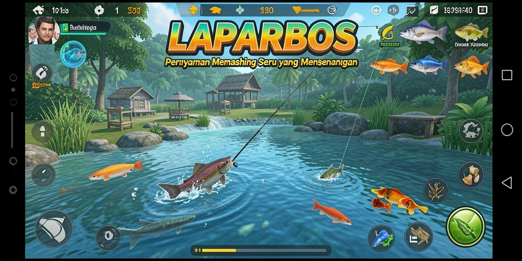 Tampilan gameplay LAPARBOS yang menarik dan penuh aksi memancing.