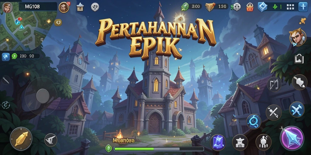 Screenshot gameplay MG108 menampilkan serangan menara yang mendebarkan.