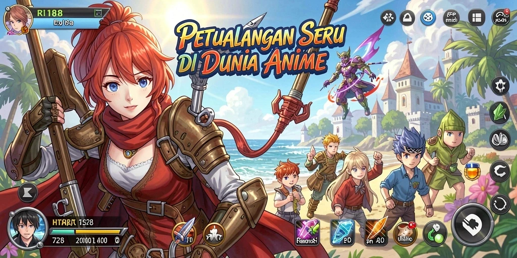 Tampilan gameplay menarik dengan karakter anime dinamis.
